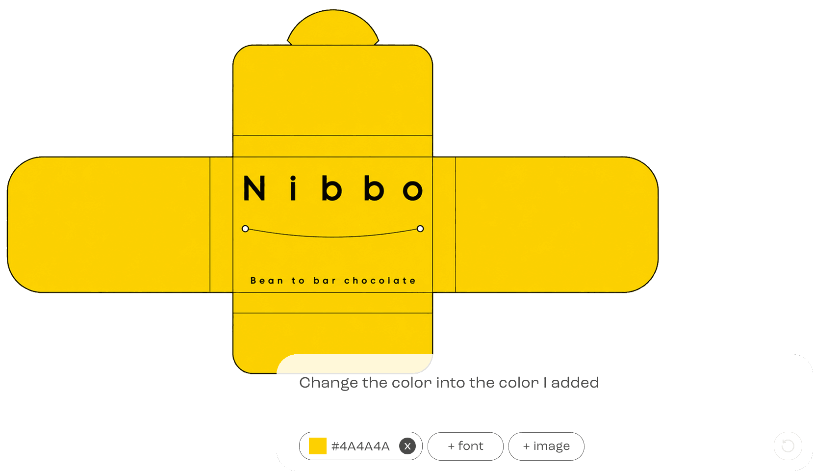 The packaging opened into a flat dieline, with a prompt to recolor it