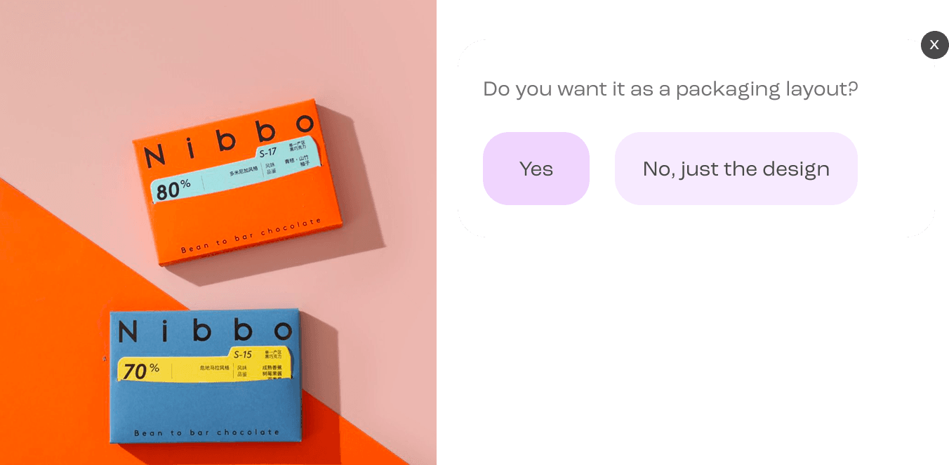 A chocolate packaging photo on the canvas, asked whether it should become a packaging layout