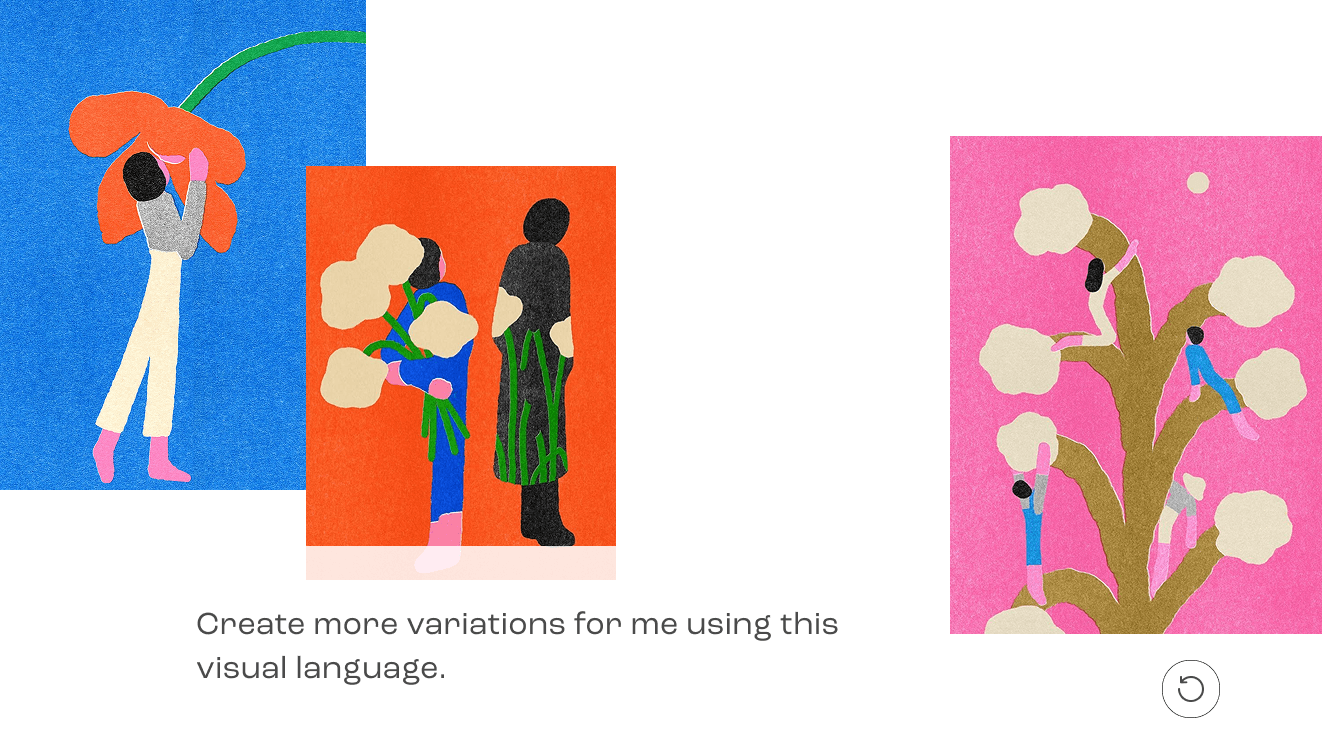 Three illustrations generated in one shared visual language